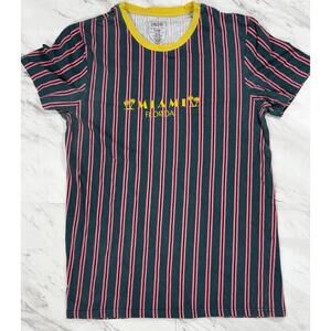 Miami Florida Striped Graphic T-Shirt Size L Valor Made USA #9